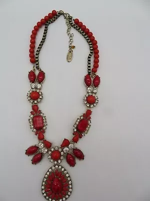 Vintage Jules Gaudy Necklace Red Crackled Stones With Beads • $15