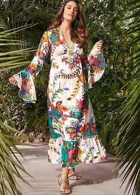 Kaleidoscope Size 10 Embellished Statement Summer Beach Maxi Dress NEW • £10.39