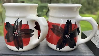Bendigo Pottery Red Flower Pair Of Mugs • $30