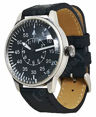 Luftwaffe Black Vintage Pilot Watch - WW2 Repro Leather Military German Vintage • $83.24