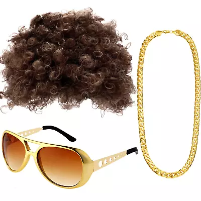 Hippie Costume Set Funky Afro Wig Sunglasses Necklace For 50/60/70S Theme Party  • $17.11