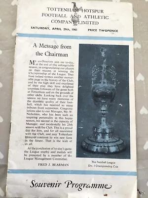 £4.75 • Buy Tottenham Hotspur V  West Brom WBA 1960/1961 Double Season Programme