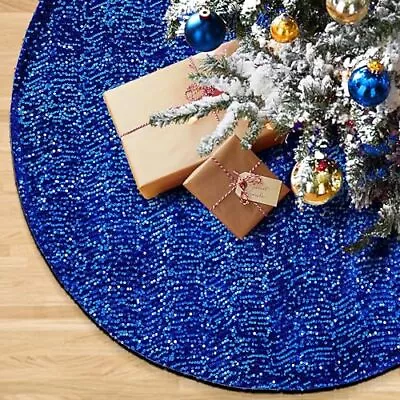 48 Inches Blue Christmas Tree Skirt 2023 Sequin Christmas Tree Skirts Sparkly... • $16.70
