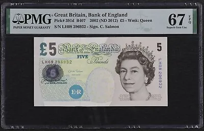 2002 England UK Great Britain 5 Pounds QE II P-391d EPQ Superb Gem UNC PMG 67 • $54.99