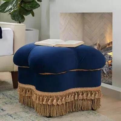 Jennifer Taylor Ottomans Hand Tufted Wood Upholstered Navy Blue Velvet Specialty • $136.47