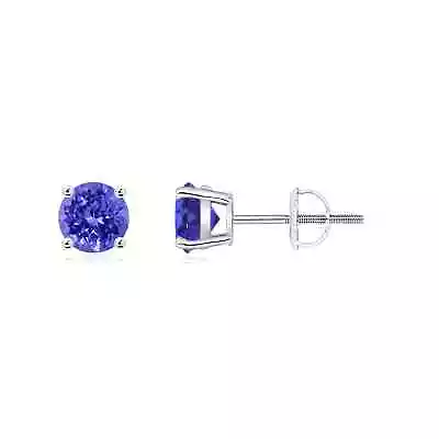 Tanzanite Round Solitaire Stud Earrings For Women In 14K Gold (AAAA 5MM) • £289.25