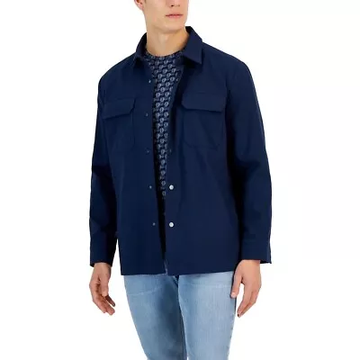 Alfani Mens Navy Utility Four Pocket Shirt Jacket Outerwear Small Navy Blue $120 • $22