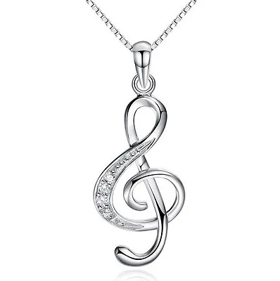Silver G Clef Cubic Zircon Pendant Treble Musical Note Music Symbol Necklace L16 • $9.97