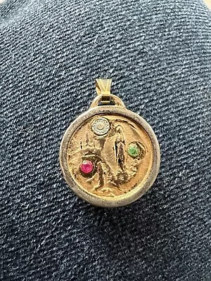 Vintage 10k Gold Catholic Religious Pendant With Relic Gems Mother Mary Madonna • $150