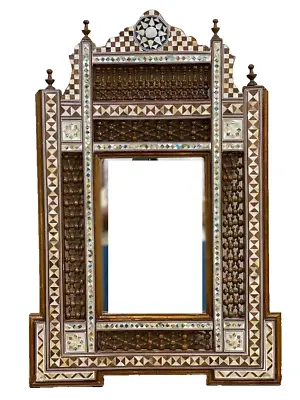 Handmade Mother Of Pearl Inlay Wood Wall Hanging Mirror Frame Antique Home Decor • $346.50