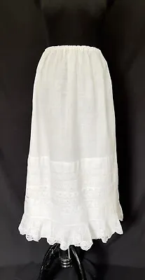 Antique Vintage Victorian Gathered Cotton Lace Skirt Petticoat • $49.99