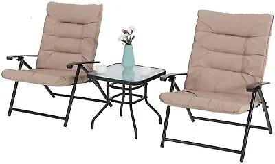 PHI VILLA 3Piece Patio Bistro Set Outdoor Folding Adjustable Reclining Chair Set • $159.99