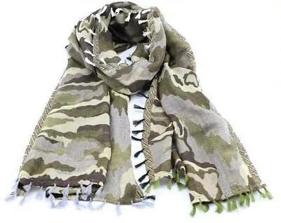 Green/Grey Soft Cotton/Modal Blend Tonal Camo Camouflage Scarf/stole/wrap Unisex • £11.66