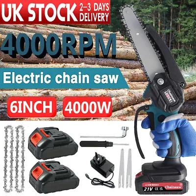 2 Batteries Mini Cordless Chainsaw 6'' 4000W Electric One-Hand Saw Wood Cutter • £27.99