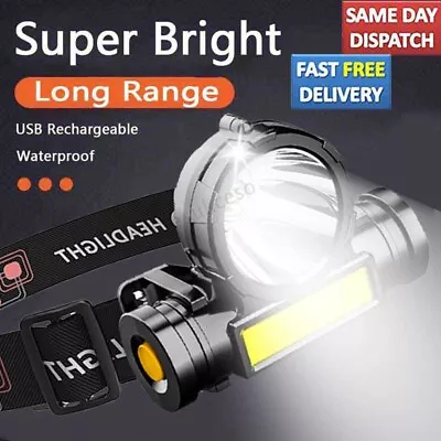 COB+LED Headlamp USB Rechargeable Headlight Torch Work Light Bar Head Band Lamp • $8.95