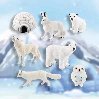 7 Pieces Polar Animal Model Includes Polar Bear Family Igloo Rabbit Owl • £14.90