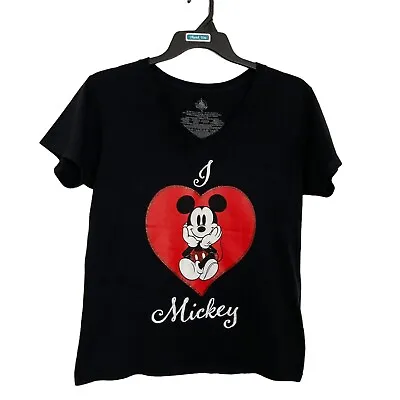 Disney Store I ❤️ Mickey Mouse T-Shirt Top Women Size XL Short Sleeve V-Neck Q • $11.68
