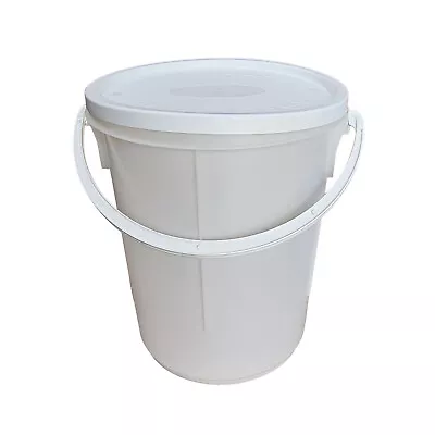 25L White Storage Bucket With Handle & Lid Plastic Tamper Evident Containers UK • £12.29