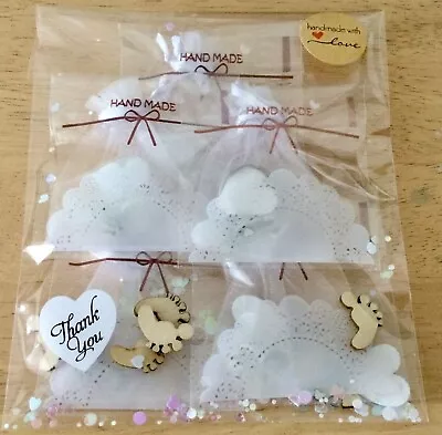 5 X BABY SHOWER FAVOR/PRIZES KEEPSAKE KEYRINGS (pink Blue Or White Bags) • £4.99