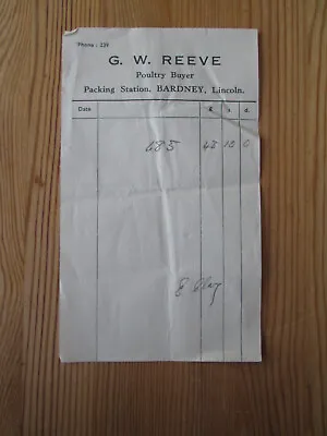 GW Reeve Poultry Buyer Bardney Lincoln (Packing Station) Invoice/bill • £1.99