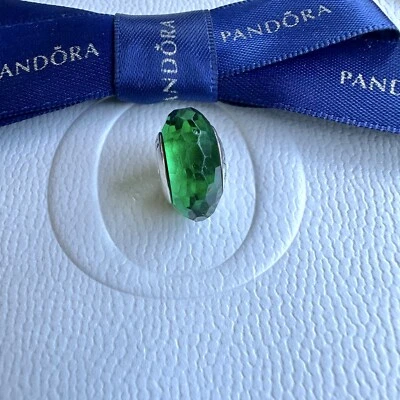 $25 • Buy Authentic Pandora Silver Green Faceted Glass Murano Charm #791066