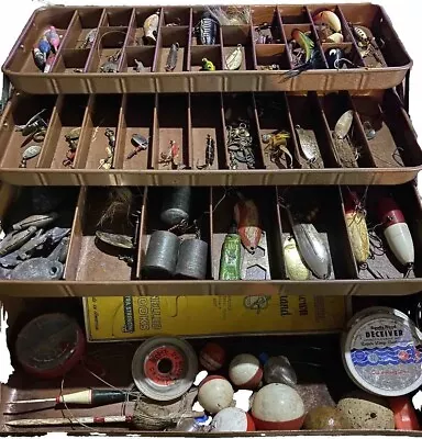 Tackle Box My Buddy Aluminum Full Of Vintage Lures Weights & Hooks Fishing VTG • $99.99
