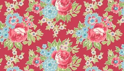 Flowers - Peony On Red Cotton Makower Fabric.FQ's 1/2 MetreMetre. SewingCraft • £2.50