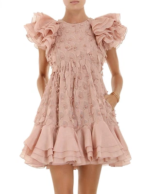 $450 • Buy Zimmermann The Dancer Frilled Mini Dress In Blush Size 1 RRP$1650