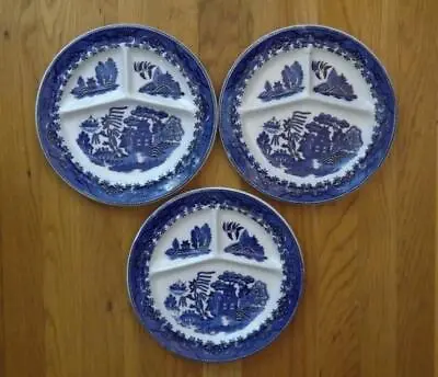 3 Blue Willow Moriyama Divided Grill Plates Japan 10  • $45