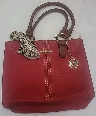 Michael Kors Red Leather Tote Shoulder Bag Purse With A Golden Charm • $49.99