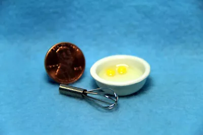 Dollhouse Miniature Bowl With Cracked Eggs And Whisk RA0119 • $3.14