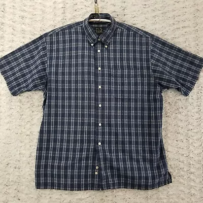 Jos. A. Bank Shirt Men's Large Blue Plaid Short Sleeve Ruffled Stripes Button Up • $18.95