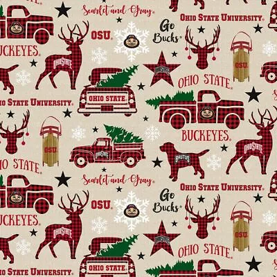 Ohio State University Buckeyes Cotton Fabric Christmas Design-By The Yard • $17.99