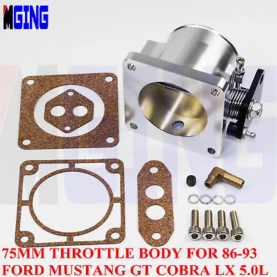 75mm Billet  High Flow Throttle Body For 86-93 Ford Mustang GT Cobra LX  5.0L MM • $78.02