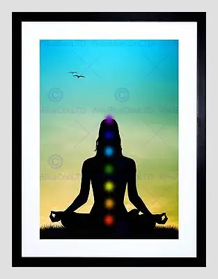 Painting Buddhist Lotus Chakras Meditation Black Framed Art Print B12x13496 • £26.99