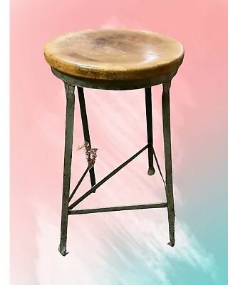 Antique Stool Industrial Metal Wood Rustic Old 1959 USPS Chair Needs Leg Work • $48