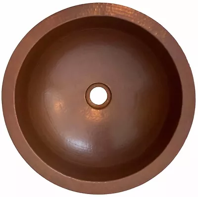 15  Round Copper Bathroom Sink Mexican Hand Hammered Dual Mount Brown CPS06 • $149.99