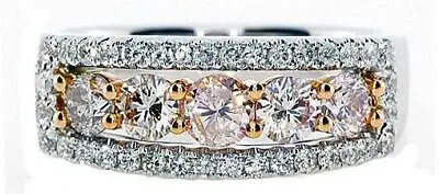 Wide 1.24ct White & Pink Diamond 18k White Rose Gold Five Stone Anniversary Ring • $7385.75