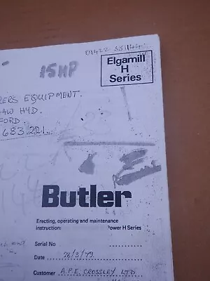 £30 • Buy Butler Elgamill H Series Operating & Maintenance Manual