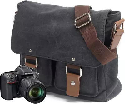 Peacechaos Men'S Canvas Camera Bag Leather DSLR SLR Camera Case Vintage Camera M • $50.25