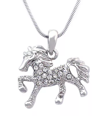 Clear Stone Pave Smal Horse Mustang Pony Stallion Charm Pendant Necklace   • $9.99
