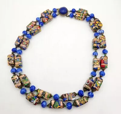 Vintage Millefiori And Blue Art Glass Double Strand Necklace • $55.95