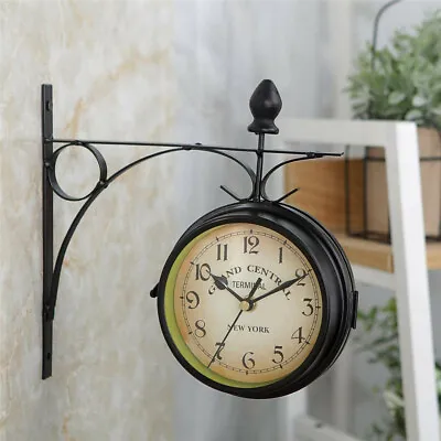 Garden Station Wall Clock Double Sided Outdoor Swivel Retro Vintage With Bracket • £12.95