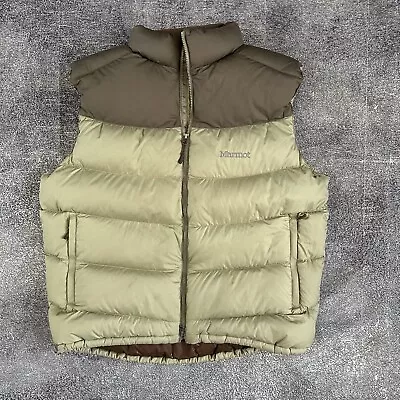 Mens Marmot 700 Down Guides Tan Brown Puffer Full Zip Up Puffy Vest Jacket Sz XL • $54