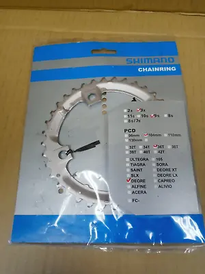 SHIMANO DEORE M590/M530/M532 9-Speed Chainring SILVER 36T 104mm (FITS OTHER 3X9) • $19.99