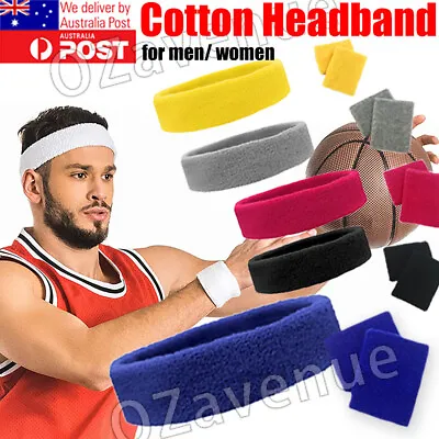 Headband Sports Yoga Gym Stretch CottonArmband Girls Womens Mens Head Hair Bands • $4.39