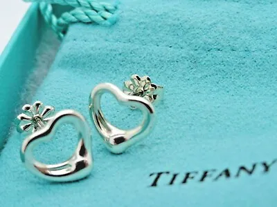 Tiffany & Co. Elsa Peretti Sterling Silver Open Heart Stud Earrings In Pouch Box • $249.99