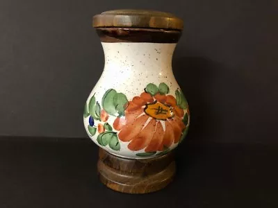 Vintage Zassenhaus Salt Or Pepper Shaker Creamic Wood Floral Flowers W. Germany • $39