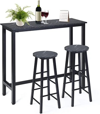 $299 • Buy 3PCS Pub Height Bar Table Stools Bistro Dining Height Table Set, Black