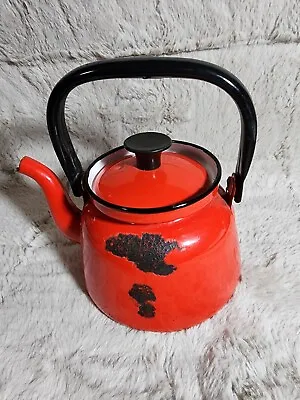 Vintage Red Enamel Teapot Made In Poland • $11.99